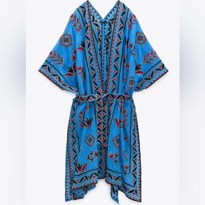 New $229 Zara Embroidered Blue Floral Kimono Small - Medium 9198/001